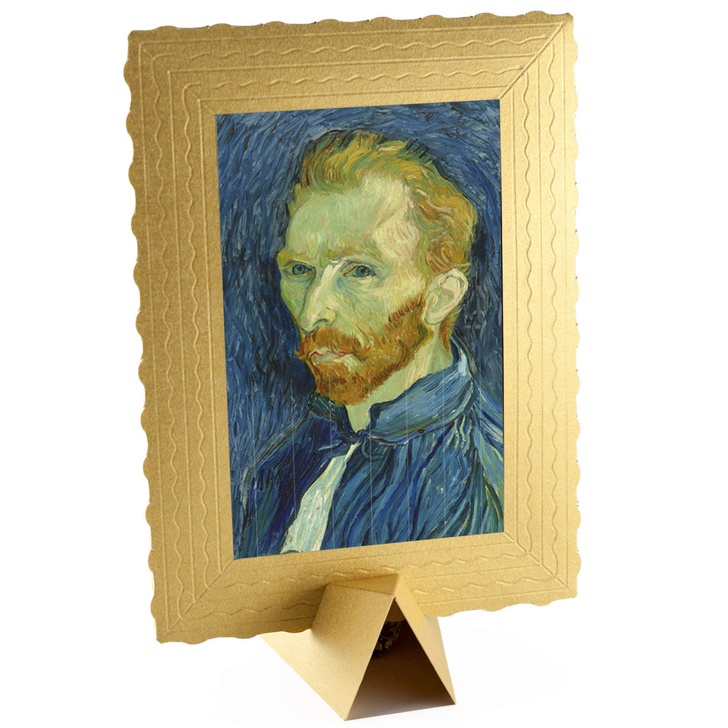 Greeting Card Drawing Art Wishes - Birthday card Presents Gift - 4x6 Vintage card - 3-d Art cards BANKSY Framed – greeting card with Holder (Van Gogh Self Portrait)